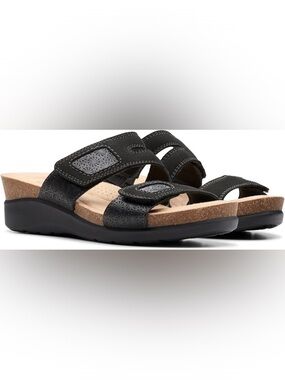 Women’s Clarks leather Calenne Maye small Wedge Sandal memoryfoam black 7.5 new